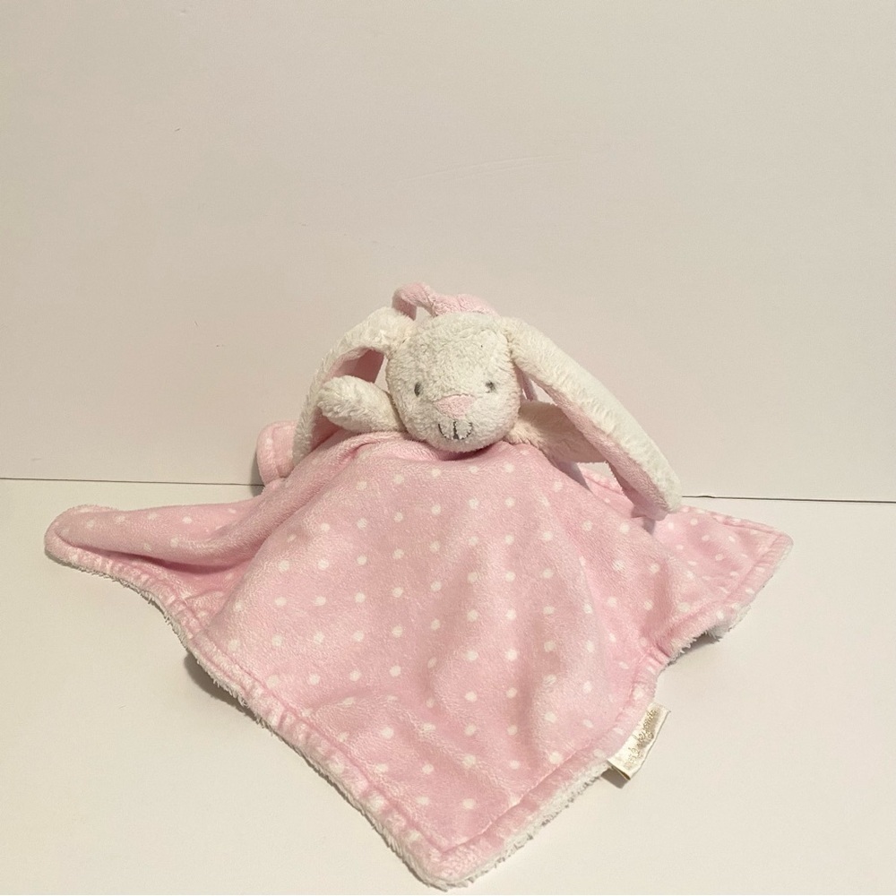 Blankets & Beyond Bunny Lovey Pink Polka Dot White Security Blanket Baby Girl